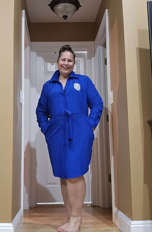 Zeta Shield Button-Down Shirt Dress