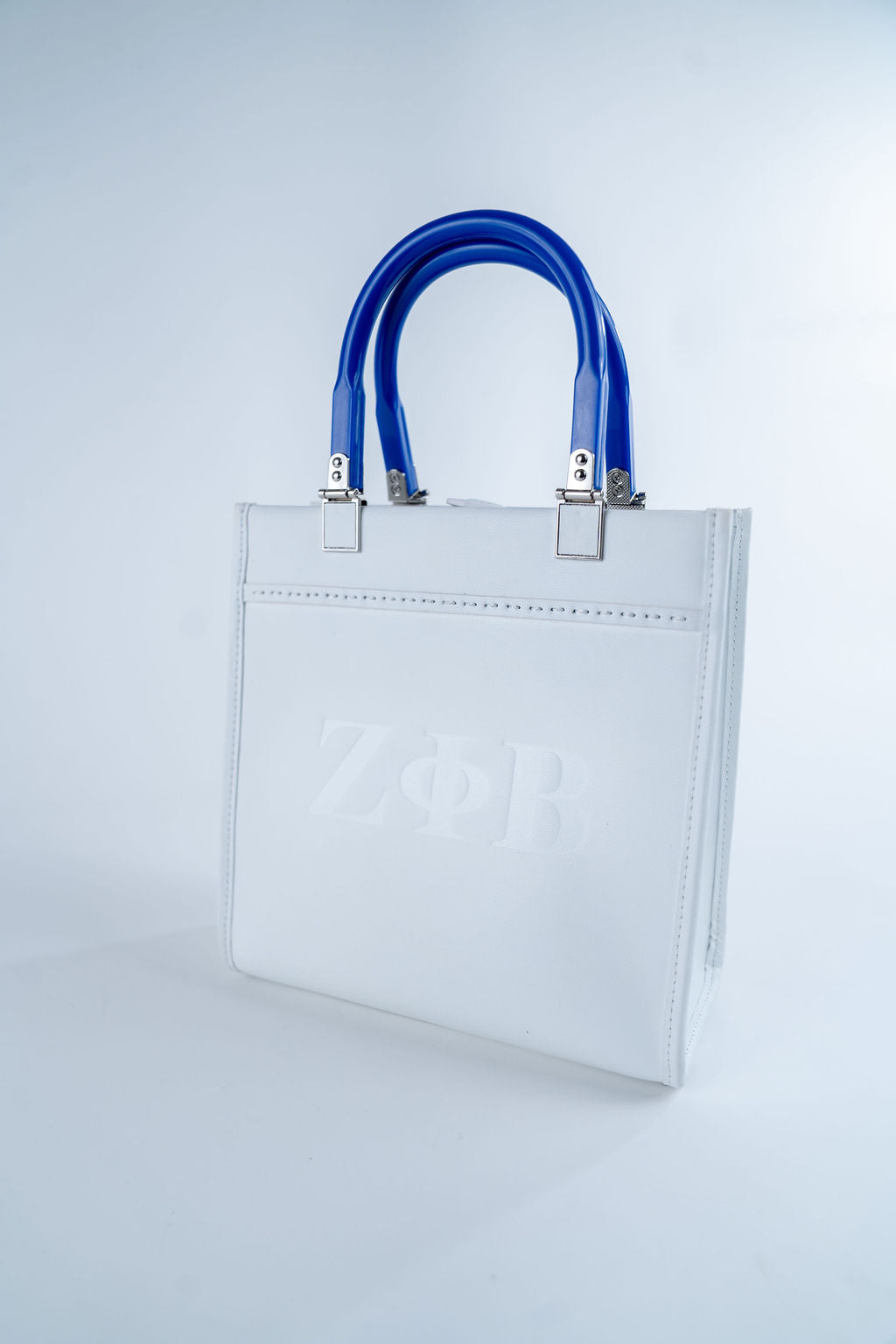 Resin Handle Leather Tote Bag