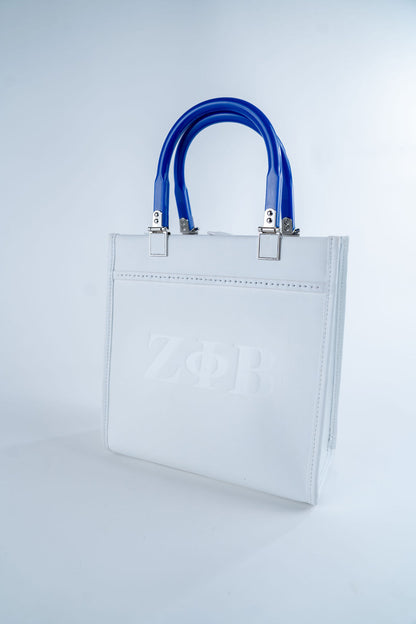 Resin Handle Leather Tote Bag